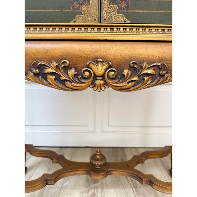 Mid-Century Chinoiserie Scenic Two-Door Cabinet With Ornate Brass Hardware For Sale - Image 11 of 18