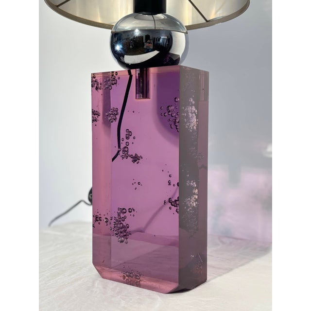 Amethyst Colored Acrylic and Chrome Table Lamp, Italy, 1970 For Sale - Image 9 of 18
