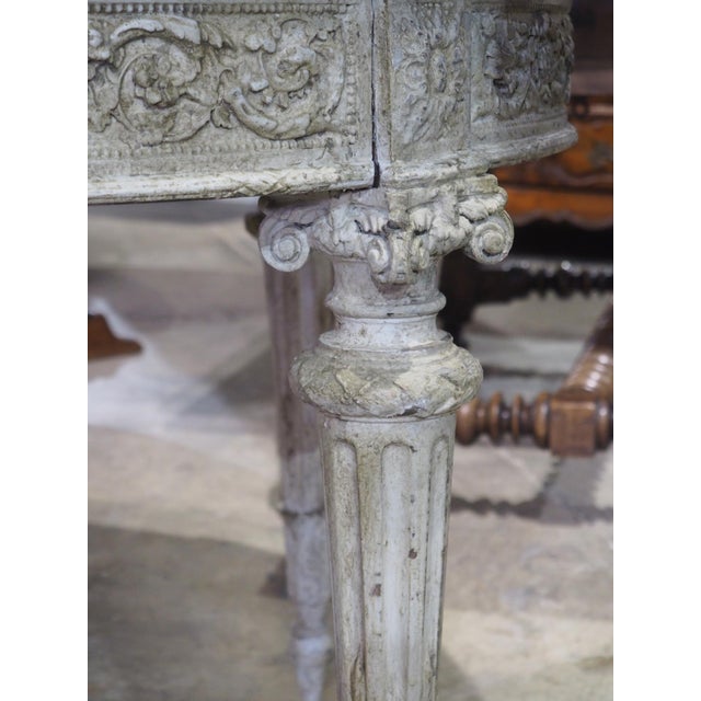 Antique French Louis XVI Style Painted Center Table With Marble Top, Late 1800s For Sale - Image 12 of 18