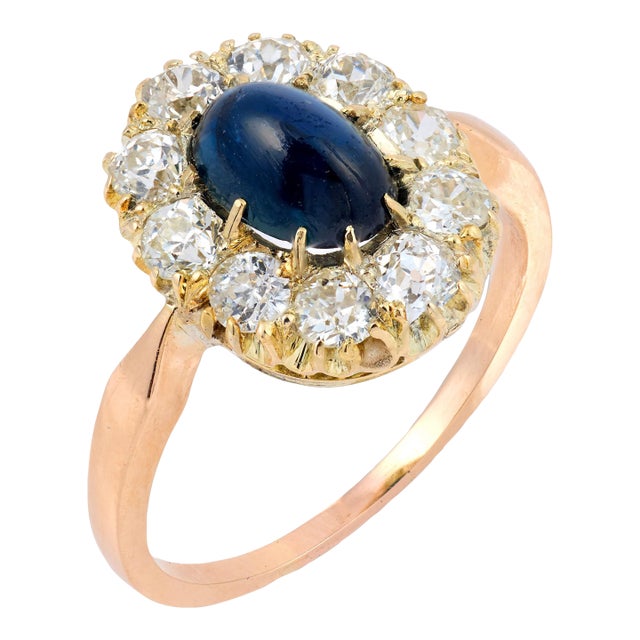 Early 20th Century Victorian Gia No Heat Sapphire Old Mine Cut Diamond 14k Rose Gold Cluster Ring, Size 6.5 For Sale