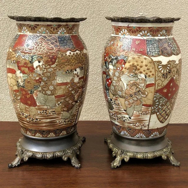 19th Century Oriental Satsuma Vases Ca. 1880 - a Pair For Sale - Image 13 of 13