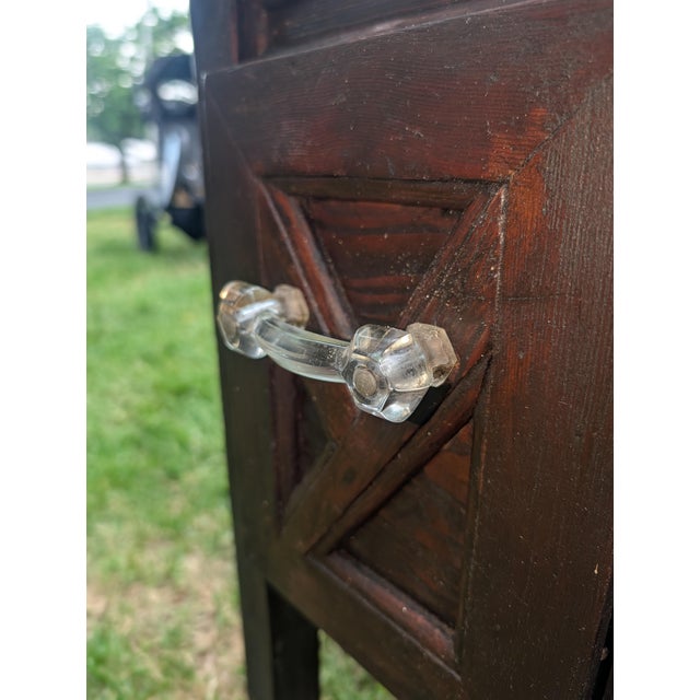 Wood Vintage Arts & Crafts Geometric Smoking Cabinet & Pipe Rack Etagere Console For Sale - Image 7 of 18