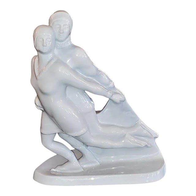 Belgian Art Deco Charles Catteau Bfk Ice Skater Sculpture For Sale