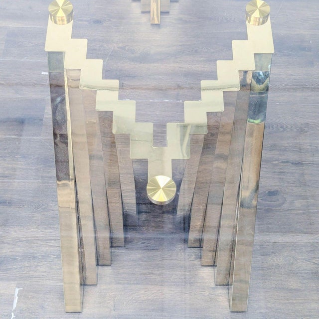 Brass Attributed Willa Arlo Interiors Ammerman Glass Top Dining Table For Sale - Image 8 of 8