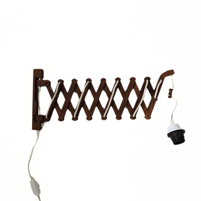 Mid-Century Danish Teak Extendable Scissor Wall Lamp For Sale - Image 5 of 5