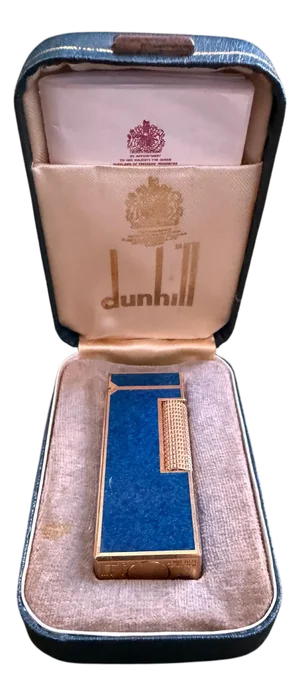 Rare Vintage Dunhill Gold Plated Blue Marble Lacquer Lighter Original Sky Case