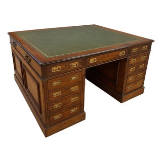Monumental 19th Century Mahogany Campaign Partner’s Library Desk For Sale