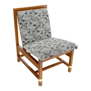 Mid-Century Modern Fruitwood Frame Abstract Upholstery Slipper Lounge Chair