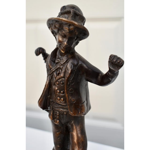 Vintage Solid Bronze Boy Sculpture Statue Marble Base 12” H For Sale In Philadelphia - Image 6 of 13