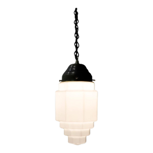 1930s Art Deco Milk Glass Skyscraper Pendant Light