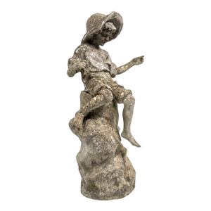 19th Century English Cast Stone Statue of a Seated Country Boy