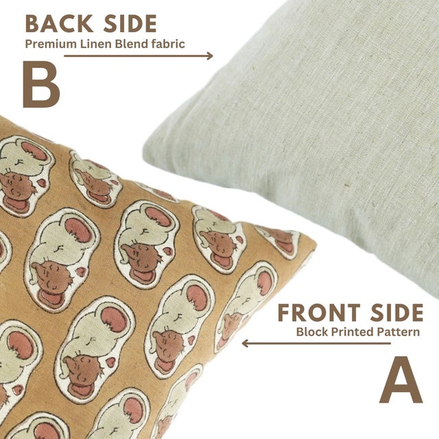 Fabdivine Linen Blend Throw Pillow Cover Handmade Block Print, Elephant- 14x36 Inch For Sale - Image 4 of 5