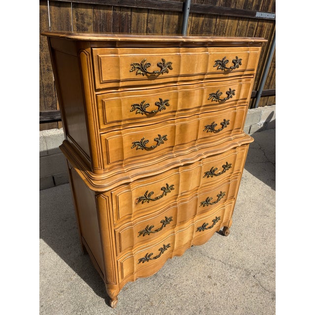 Vintage French Provincial Tall Boy Dresser / Chest of Drawers For Sale - Image 4 of 11