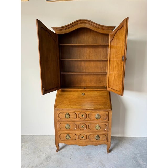 Vintage Italian Louis XV Provincial-Style Oak Secrétaire Cabinet For Sale - Image 4 of 12