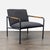 This Sauder lounge chair features a sleek black cushion with a sturdy black metal frame and wooden accents on the...