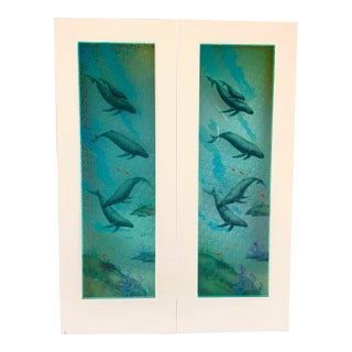 Pair of Etched Glass Ocean-Themed Doors For Sale