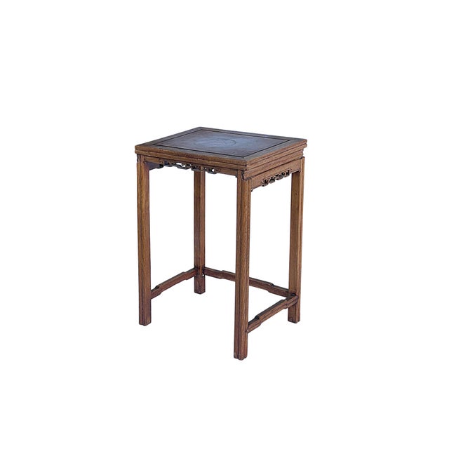 Vintage Oriental Simple Geometric Apron Rectangular Brown Side Table For Sale - Image 4 of 7