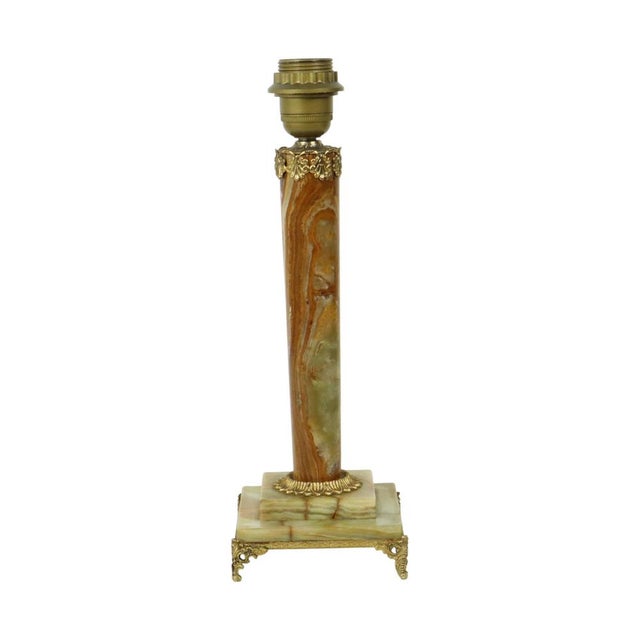 Onyx and Brass Column Table Lamp, 1950s For Sale - Image 11 of 17