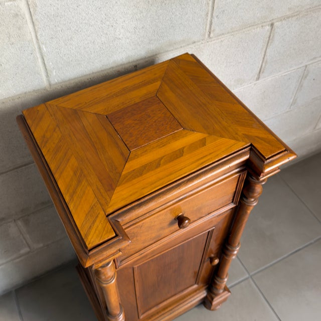 Wood Wooden Bedside Table with Turned Columns, Drawer and Door, 1900s For Sale - Image 7 of 10