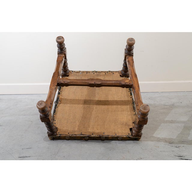Small Antique 19th Century Walnut Dais Chair with Embossed Leather Upholstery, Spain For Sale - Image 6 of 13