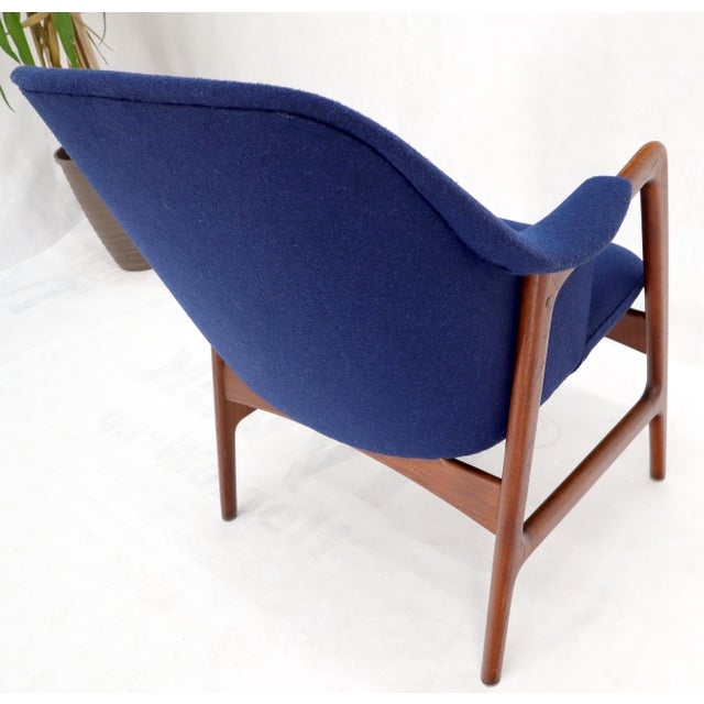 Navy Blue New Blue Wool Upholstery Teak Frames Danish Mid-Century Modern Lounge Chairs For Sale - Image 8 of 15
