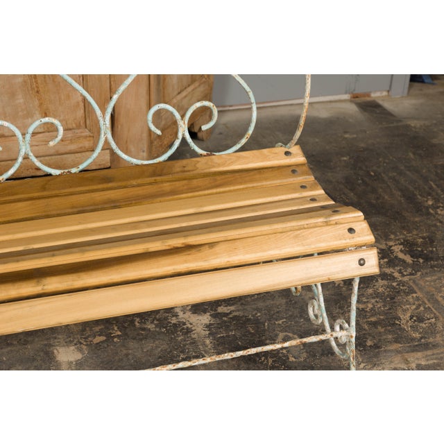 1920s French Rustic Iron Garden Bench with Scrolling Motifs and Slatted Seat For Sale - Image 12 of 12