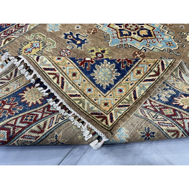 Brown and Navy Kazak Style Tribal Area Rug With Medallions, 5' X 7'7" For Sale - Image 12 of 15