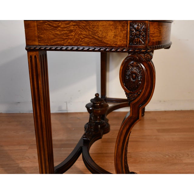 1900s Antique French Louis XVI Walnut & Satinwood Inlay Console Table For Sale - Image 11 of 18