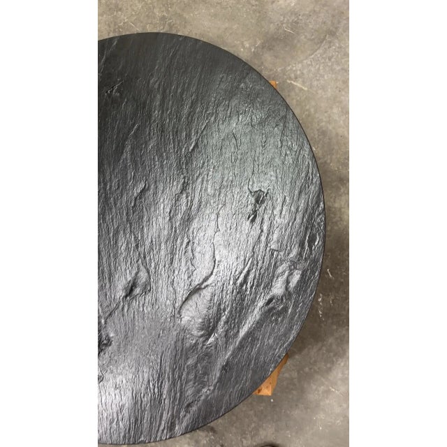 Vintage Belgian Brutalist Coffee Table in Textured Black Slate and Oak, 1970s For Sale - Image 12 of 13