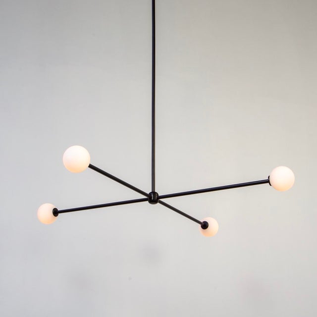 Globe Chandelier 4, Black, 26.5in H, 3 Inch Glass Globes, by Research.Lighting, Modern, Minimal Hanging Light For Sale - Image 9 of 11