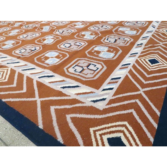 Galerie Shabab Collection Mid-20th Century Handmade Indian Dhurrie Large Room Size Carpet in Terracotta For Sale - Image 9 of 10