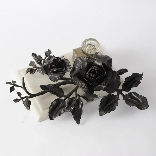 Wrought iron and white marble inkwell. Made circa 1900 in Belgium by the famous Belgian blacksmith Louis Van Boeckel...