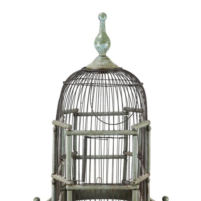 Wood Antique Hand Painted Celadon Green Victorian Dome Birdcage For Sale - Image 7 of 10