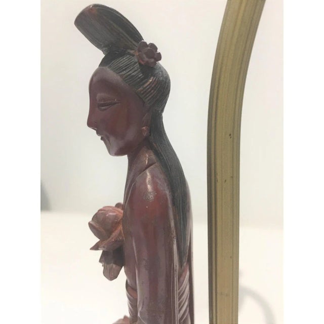 Wood 1920s Vanity Table Lamps With Quan Yin Figures - A Pair For Sale - Image 7 of 13