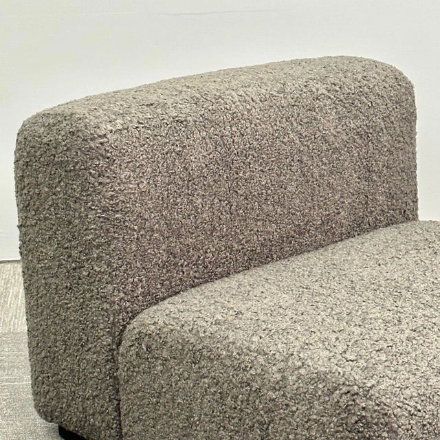 Dove Gray Stendig, Low Slipper Chairs, Gray Boucle, Painted Wood, Switzerland, 1960s For Sale - Image 8 of 13