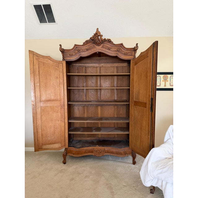 19th Century French Louis XV Style Walnut Armoire With Beveled Mirror Doors, Circa 1880 For Sale In Indianapolis - Image 6 of 17