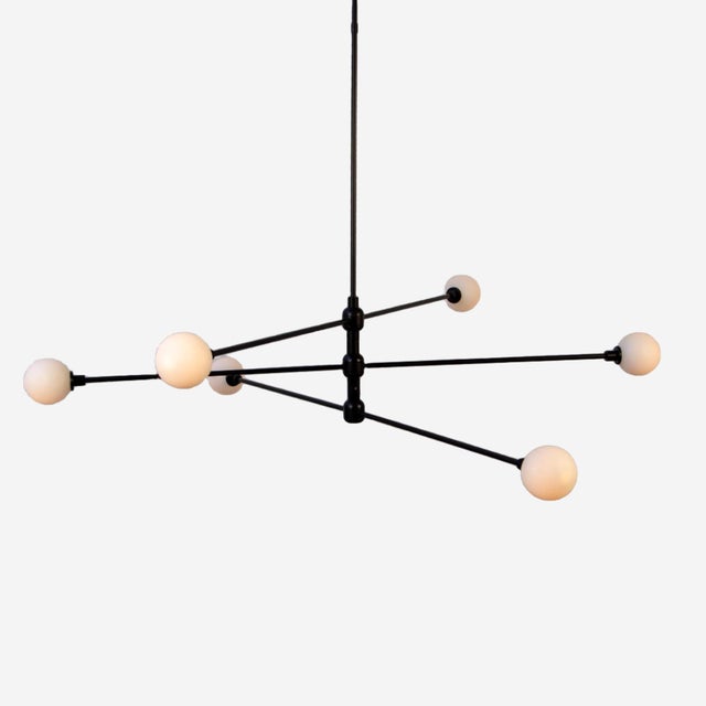 Metal Three Tier Chandelier, Black, 21.5in H, 3 Inch Glass Globes, by Research.Lighting, Modern, Minimal Hanging Light For Sale - Image 7 of 10