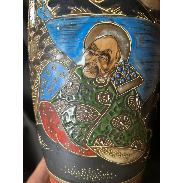 Antique Japanese Satsuma Style Hand Painted Moriage Porcelain Vase For Sale In New York - Image 6 of 16