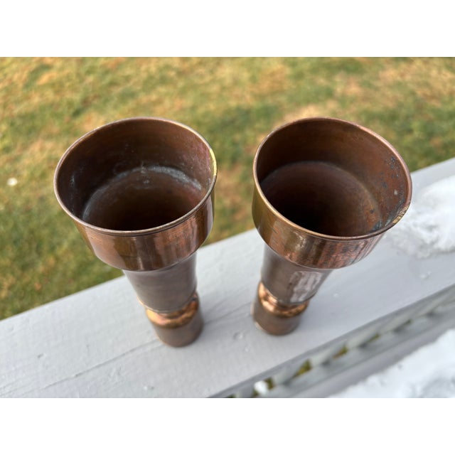 Metal Early 20th C. Artisan Copper 8" Candlesticks - A Pair For Sale - Image 7 of 7
