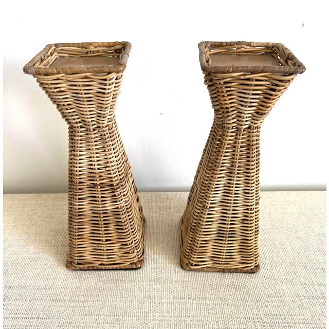 Coastal Wicker Candlestick Holders - a Pair For Sale - Image 9 of 9