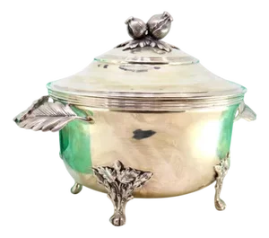 Small Silver Tureen with Handle and Relief Applications