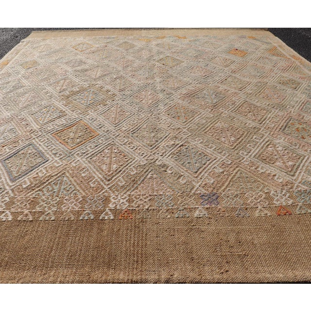 Geometric Diamond Stripe Turkish Vintage Kilim Rug in Warm Earth Tones For Sale - Image 4 of 10