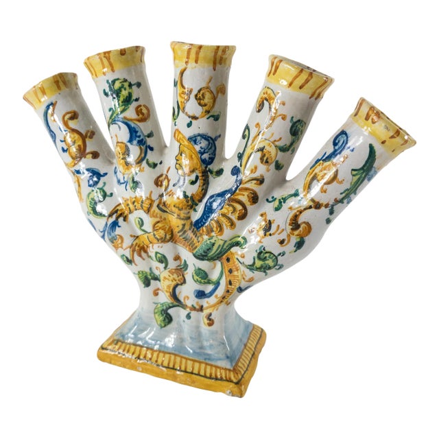 19th/20th Century European Majolica Maiolica Faience Tulipiere Flower Vase For Sale