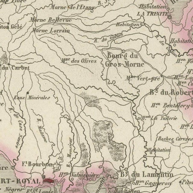 Antique Map of Martinique, Fort-Royal and the Caravelle, 1860 For Sale - Image 4 of 12