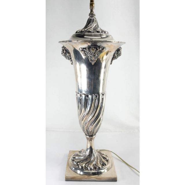 19th Century 19th Century English Sheffield Silver Plate Table Lamp With Neoclassical Masks For Sale - Image 5 of 13