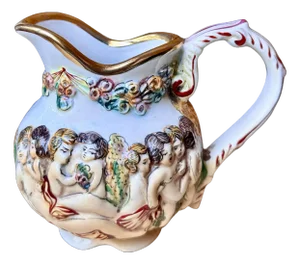 Vintage Italian Capodimonte Porcelain Cherub Pitcher – Hand-Painted With Gilt Edge