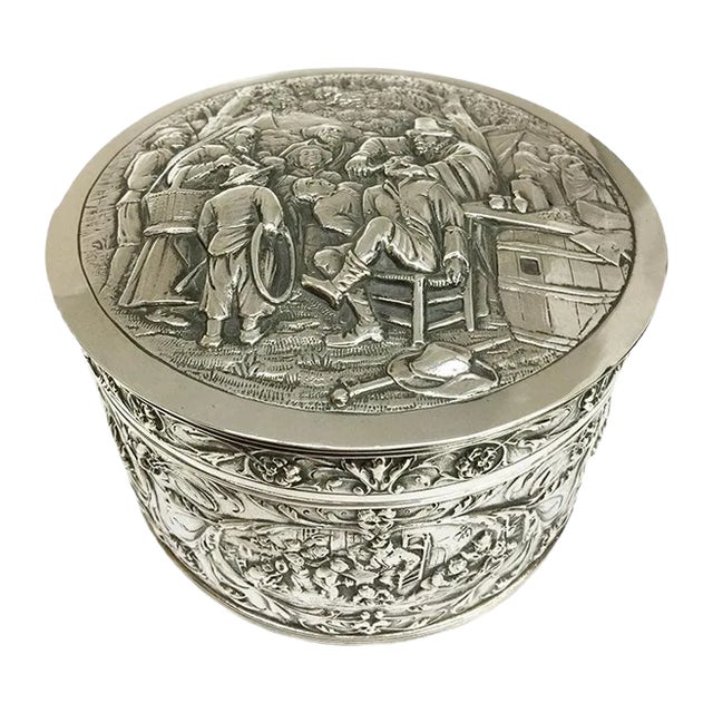 Silver Box with a Scene After Jan Steen's Tooth Puller, 1651 For Sale