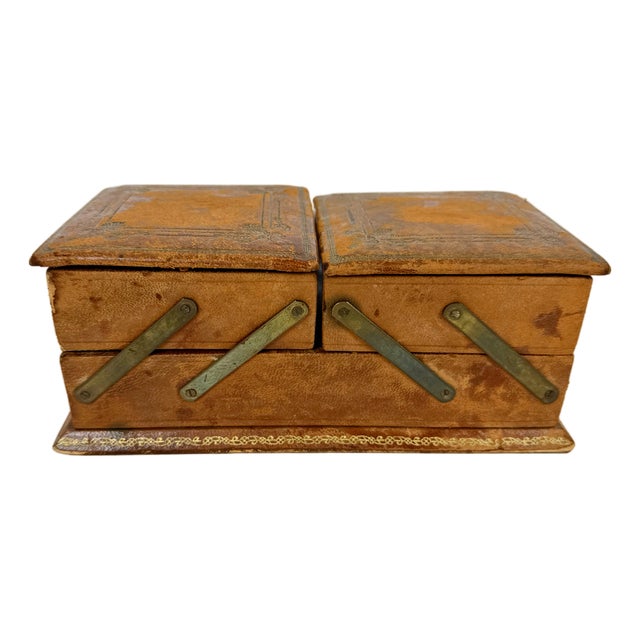 Art Nouveau Leather Harmonica Jewelry Box, 1900s For Sale