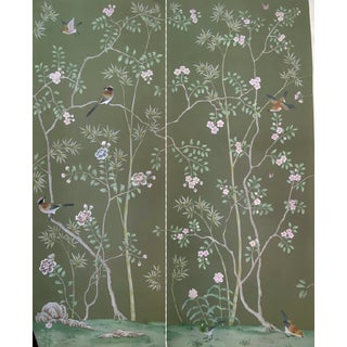 Vintage Style Hand-Painted Chinoiserie Wallpaper For Sale