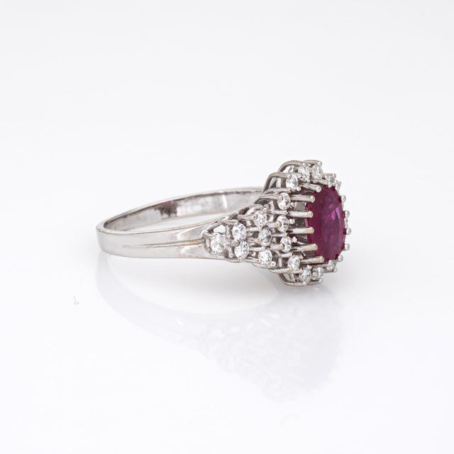 Early 21st Century Ruby Diamond Ring Estate 14k White Gold Vintage Cocktail Band Jewelry Sz 8 For Sale - Image 5 of 7